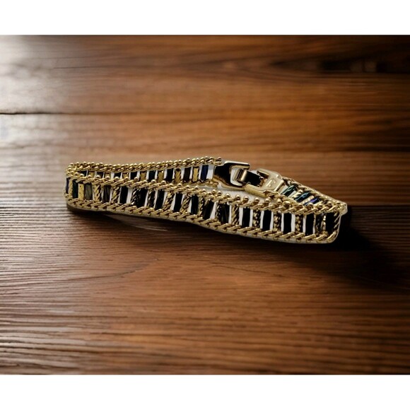 Carnival Glass Iridescent Bracelet Gold Tone Blue Link 7 Inch Premier Design - Picture 2 of 3